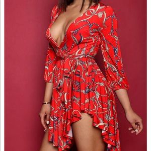 Red v-neck wrap dress